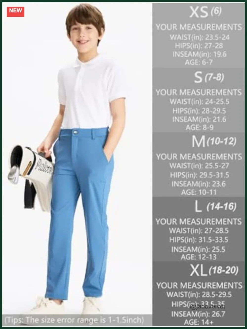 Youth Boys Stretch Golf Pants Tapered Flat Front Chino 4-Pocket